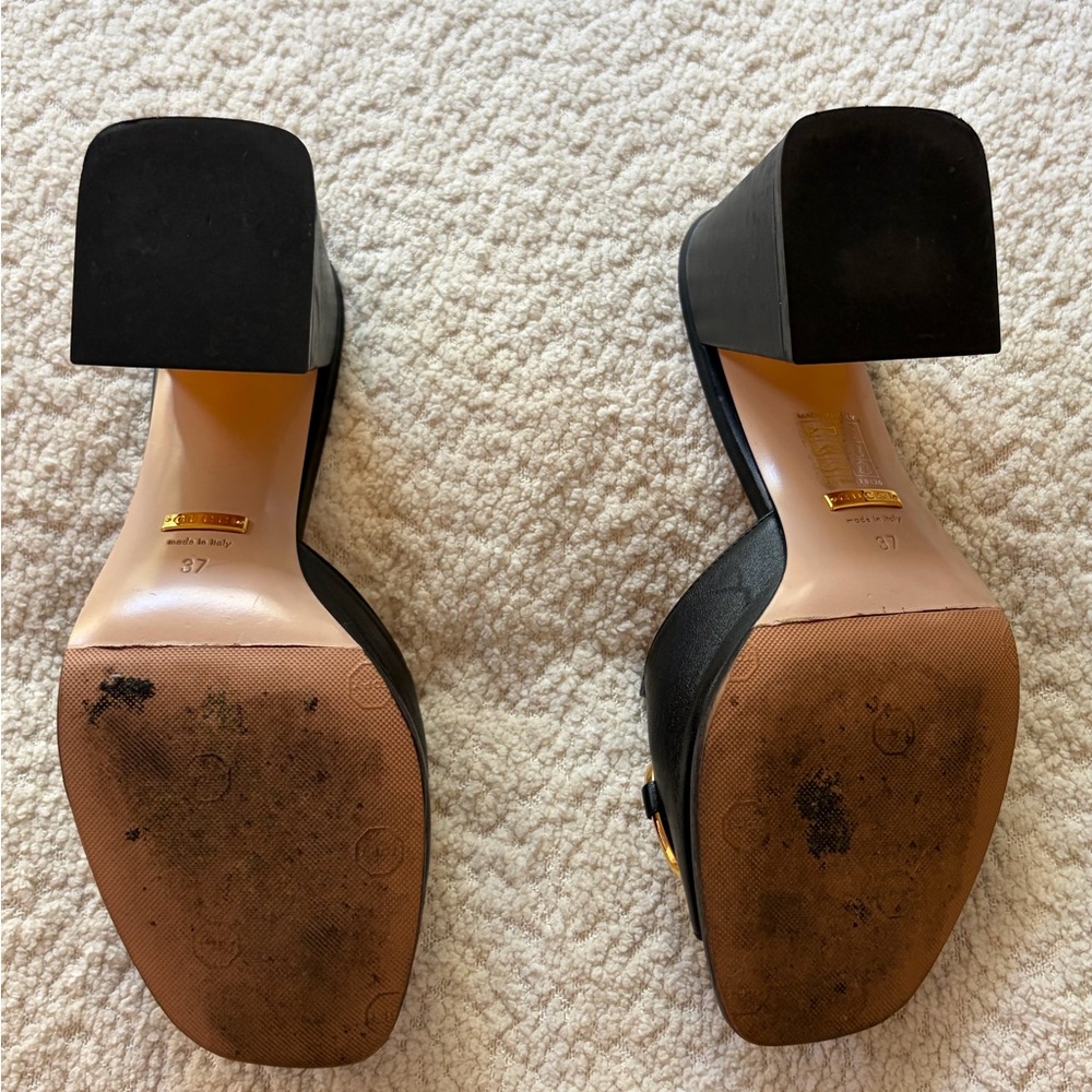 Gucci Black Leather Horsebit Block Heel Mules - Size 37 - Picture 10 of 10
